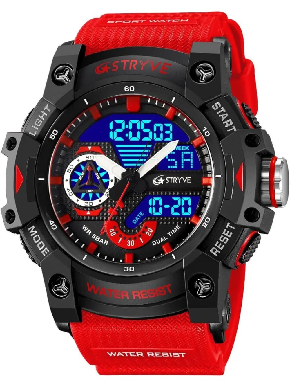 Mens Red Black Analog Quartz S-Shock Waterproof Outdoor Sports LED Digital Watch